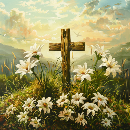 White Daisy Easter Cross Diamond Art Kit