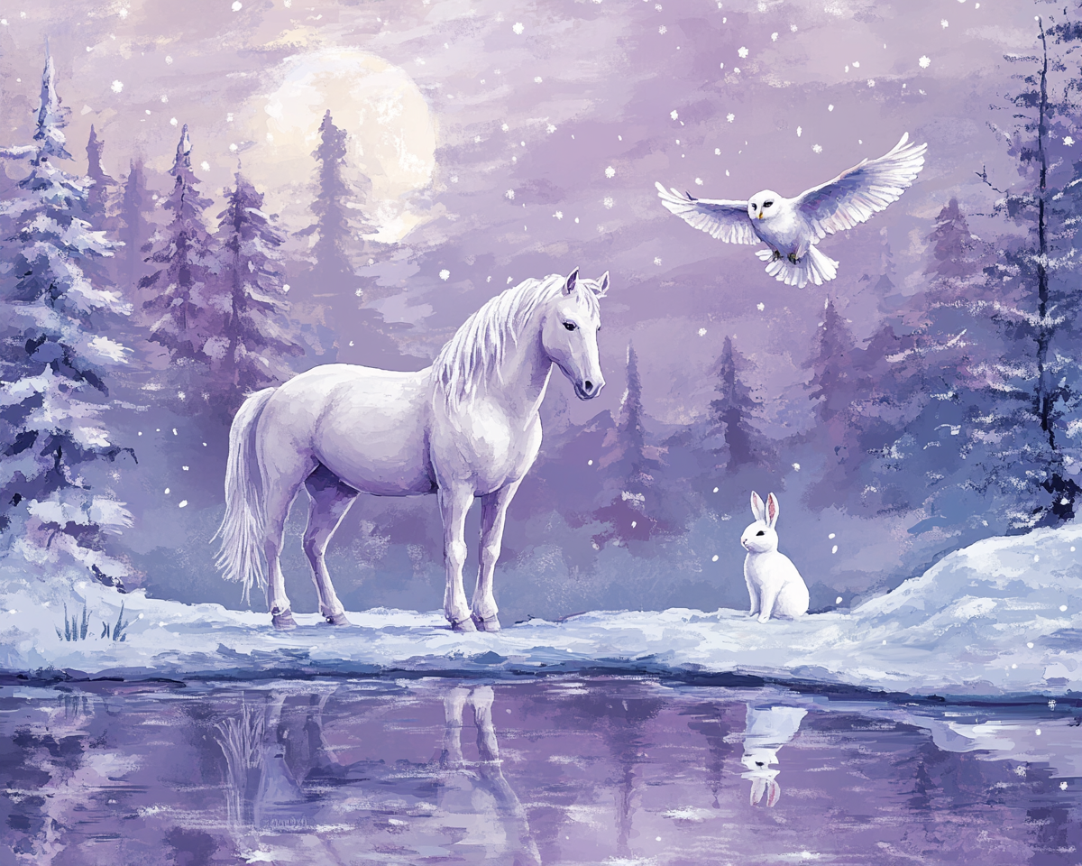 White Owl, Horse, and Rabbit Diamond Art Kit