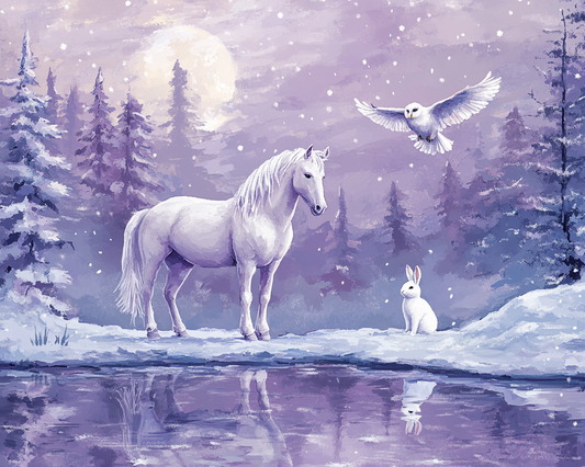 White Owl, Horse, and Rabbit Diamond Art Kit