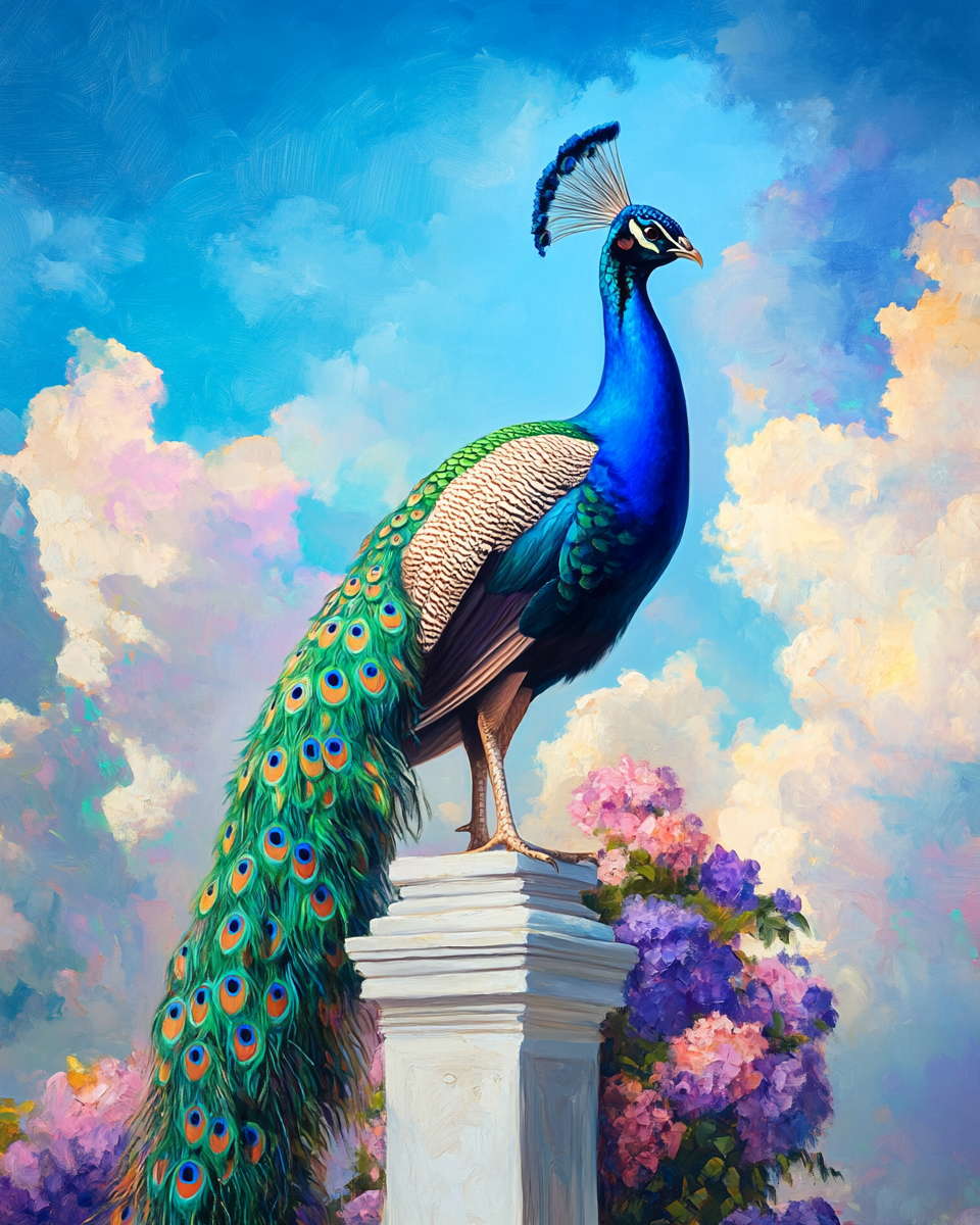White Pedestal Peacock Diamond Art Kit