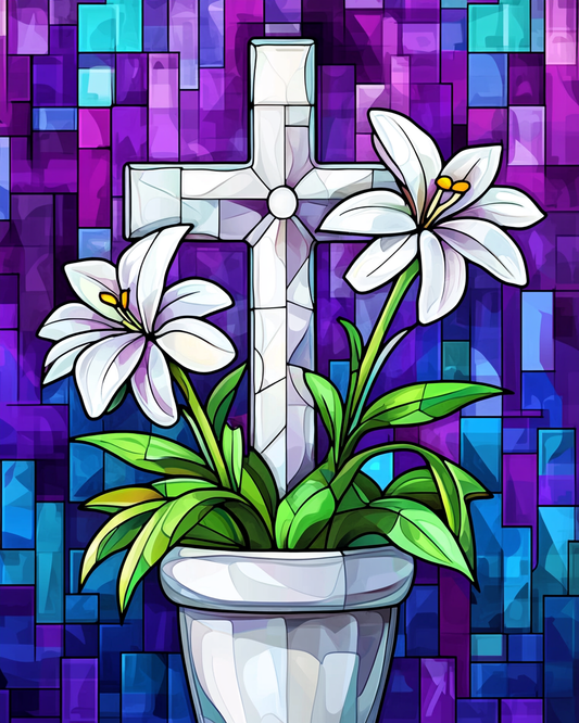 White Pot Easter Cross Diamond Art Kit