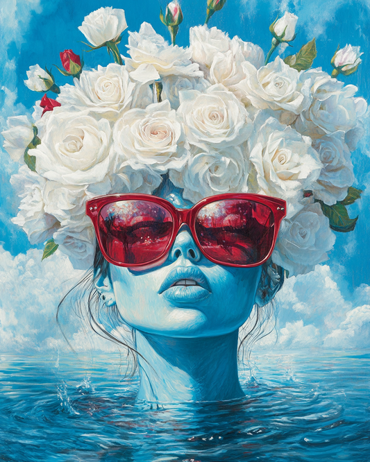 White Rose Blue Skin Woman Diamond Art Kit
