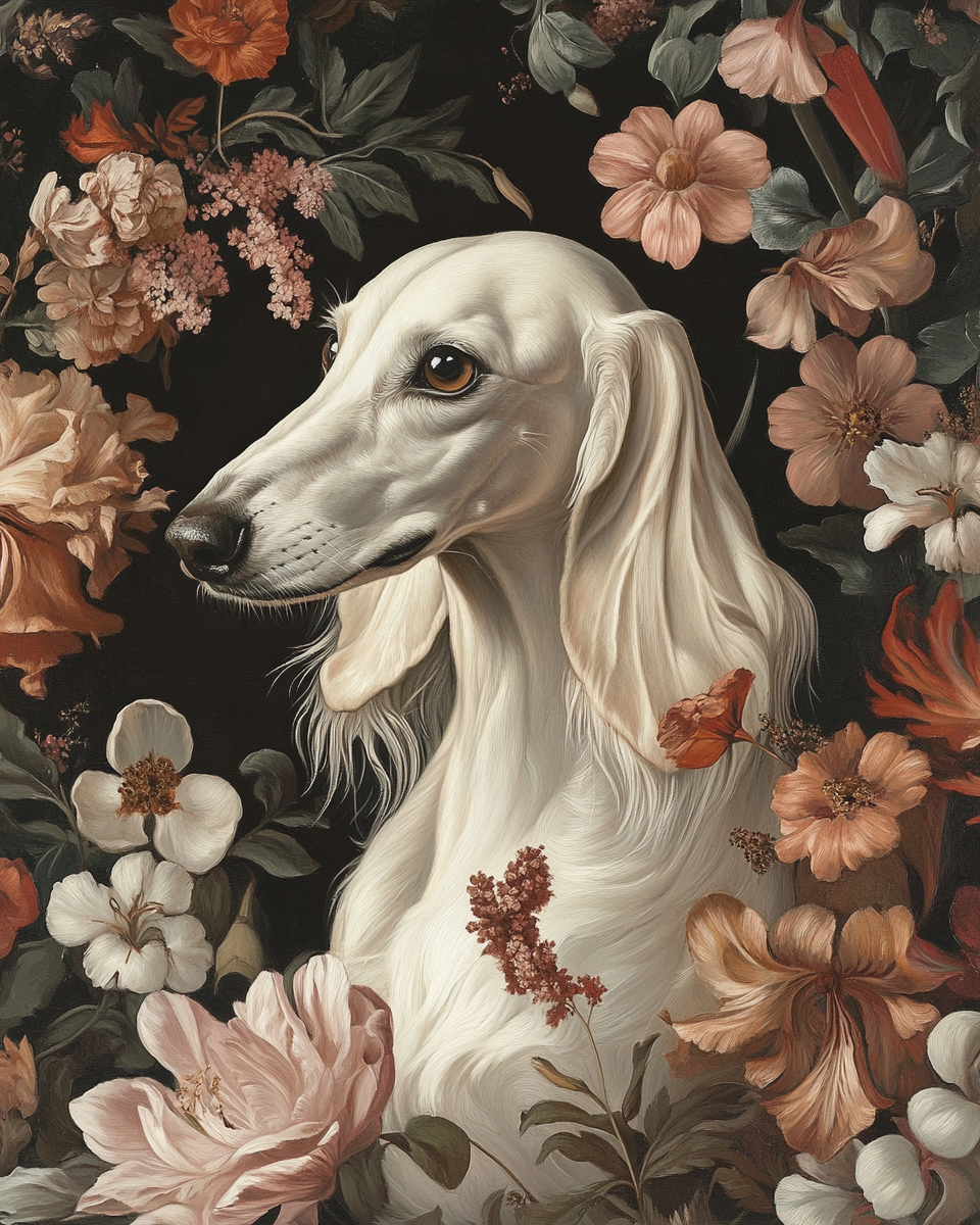 White Saluki in Flowers Diamond Art Kit
