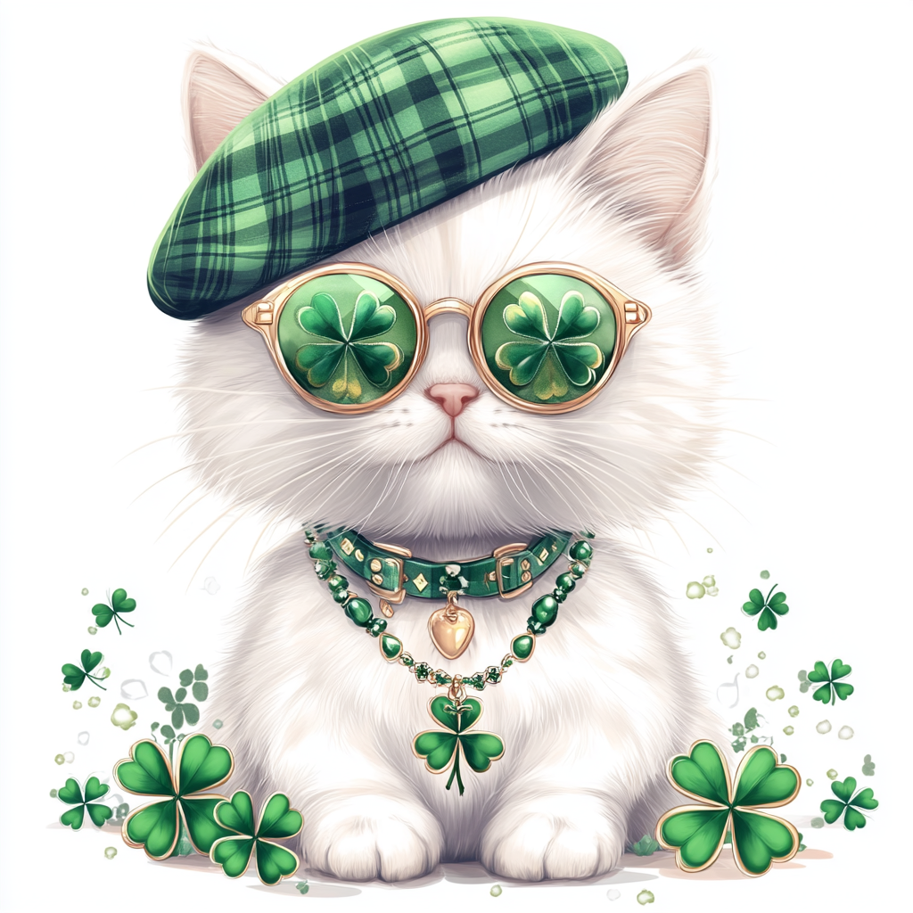 White Shamrock Kitten Diamond Art Kit