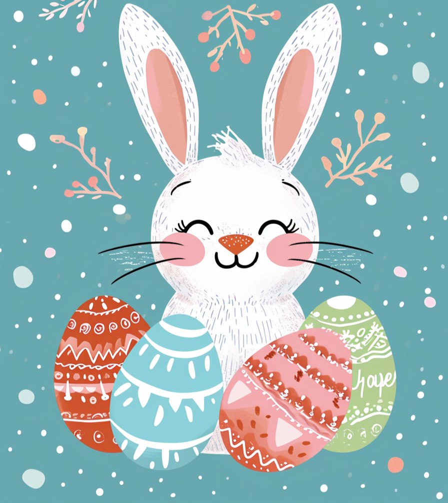 White Smiling Easter Bunny Diamond Art Kit