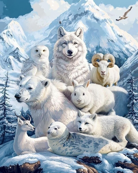 White Snow Animals Diamond Art Kit