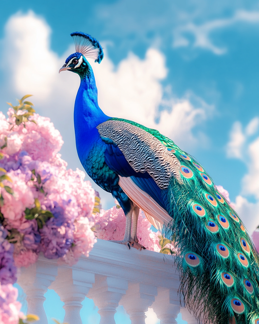 White Terrace Peacock and Flowers Diamond Art Kit
