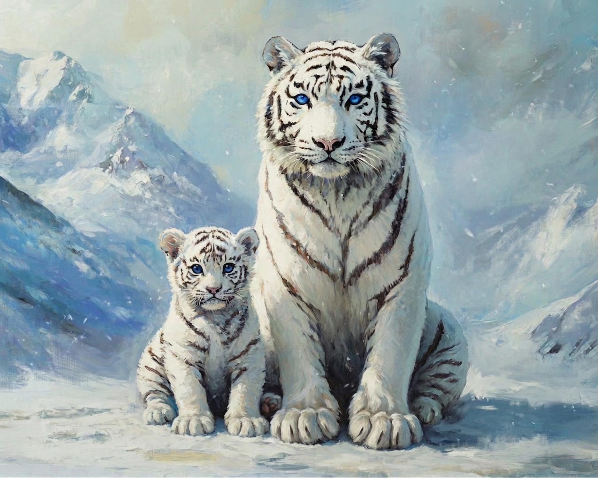 White Tiger and White Tiger Cub Diamond Art Kit
