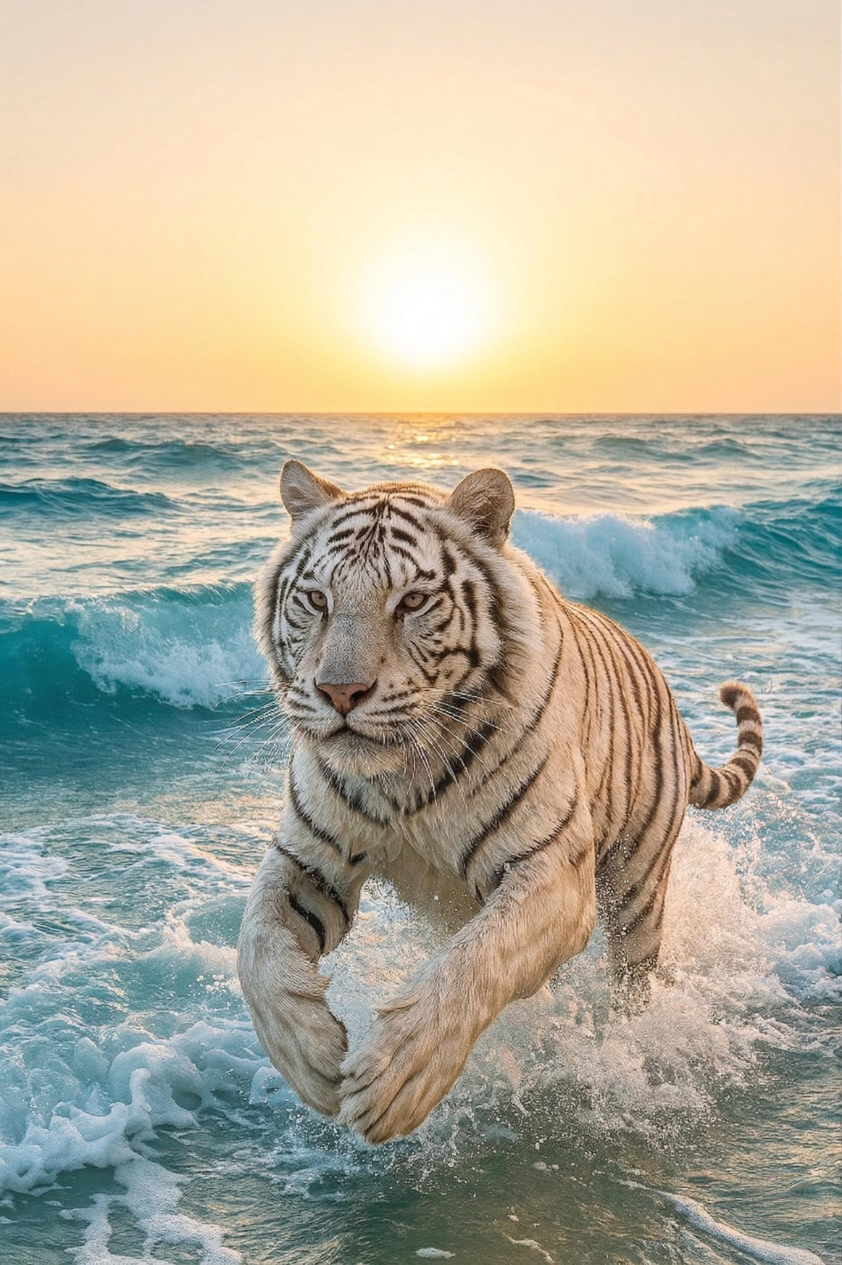 White Tiger in the Waves Diamond Art Kit