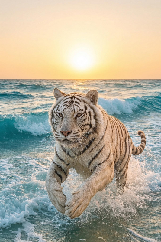 White Tiger in the Waves Diamond Art Kit