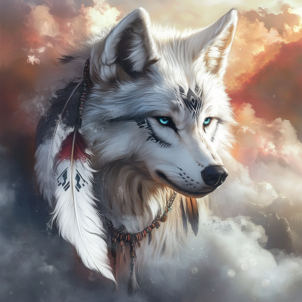 White Tribal Wolf Diamond Art Kit