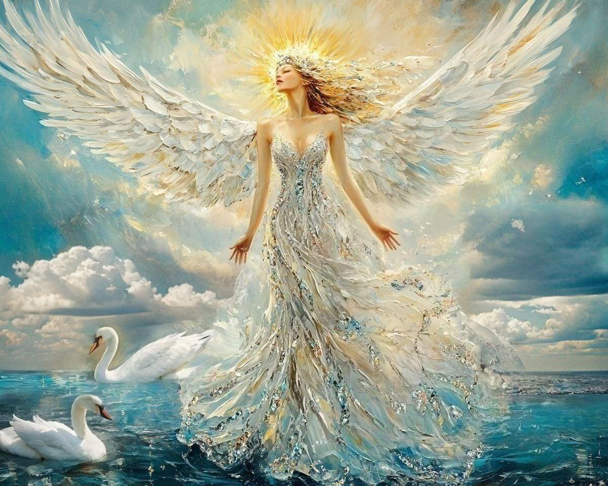 White Wing Angel and Swans Diamond Art Kit