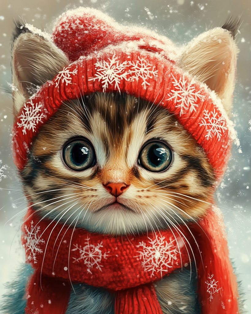 Wide-Eyed Christmas Kitten Diamond Art Kit