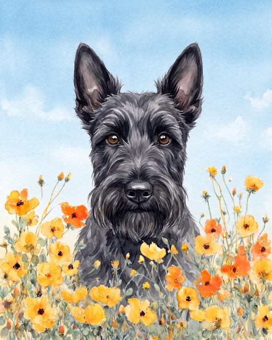 Wild Flower Scottish Terrier Diamond Art Kit