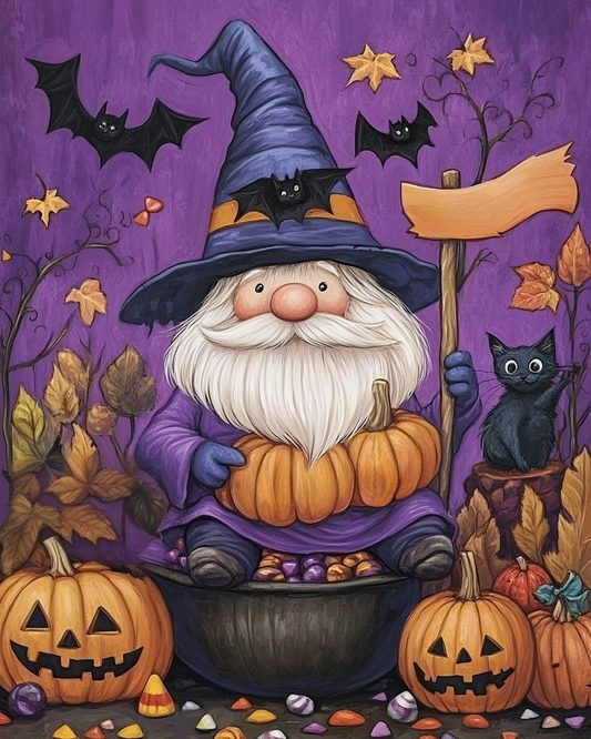 Witch Gnome and Bats Diamond Art Kit