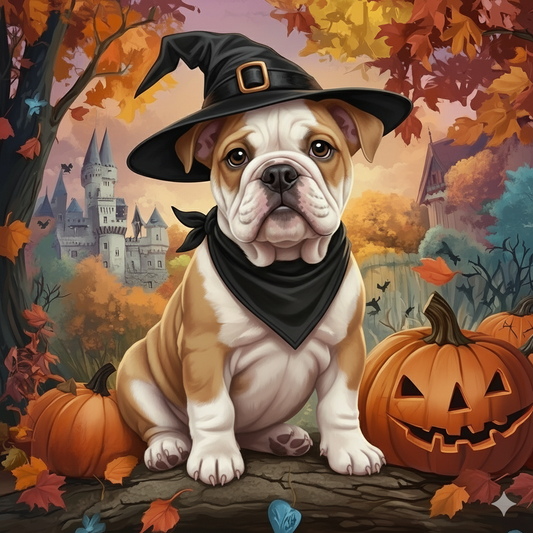 Witch Hat Bulldog Puppy Diamond Art Kit