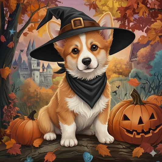 Witch Hat Corgi Puppy Diamond Art Kit