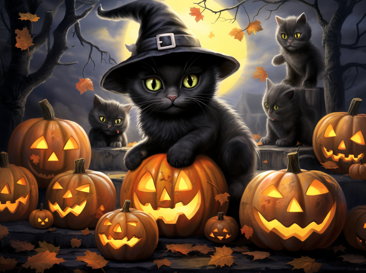 Witch Hat Kittens and Friends Diamond Art Kit