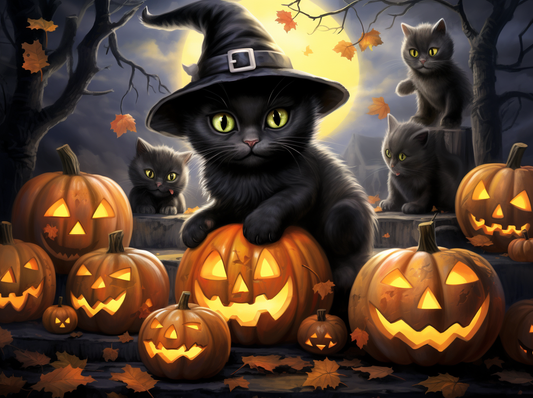 Witch Hat Kittens and Friends Diamond Art Kit
