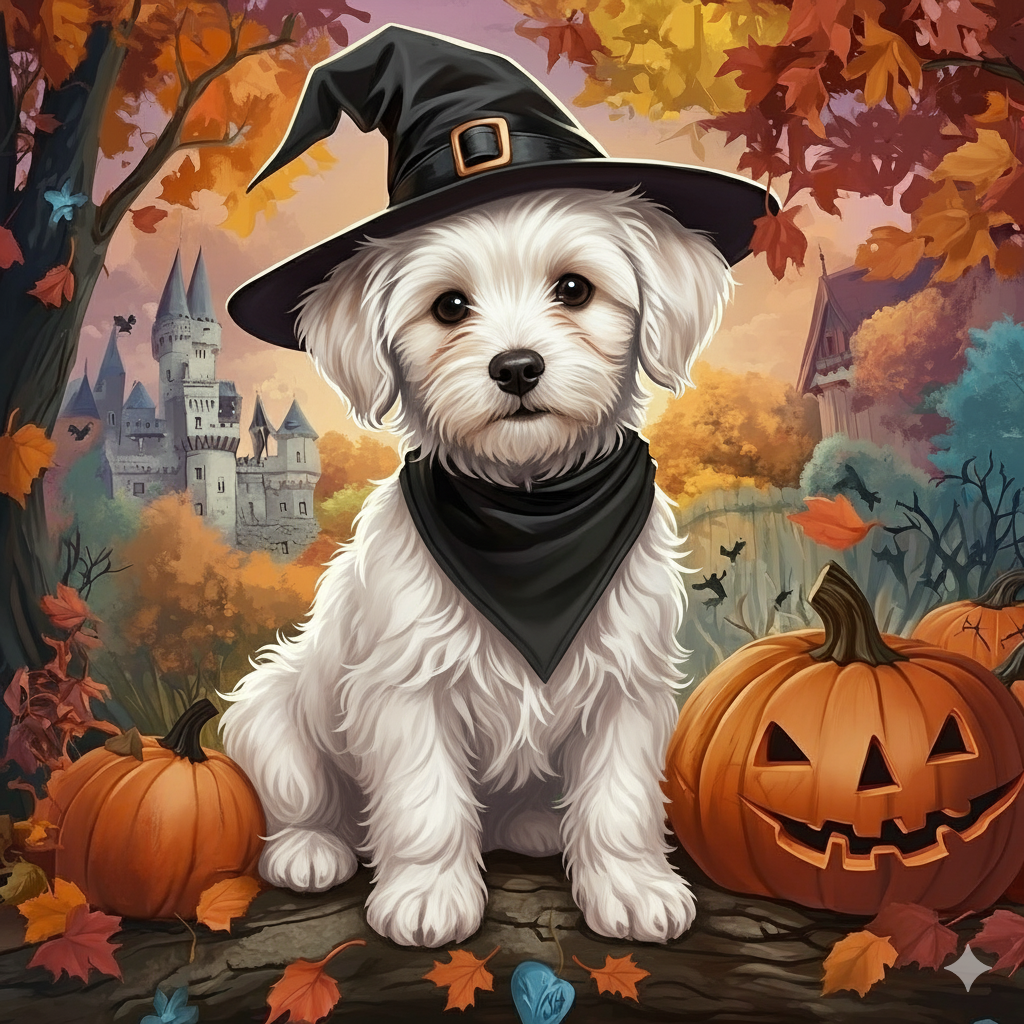 Witch Hat Maltese Puppy Diamond Art Kit