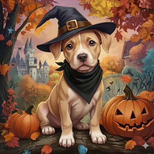 Witch Hat Pitbull Puppy Diamond Art Kit