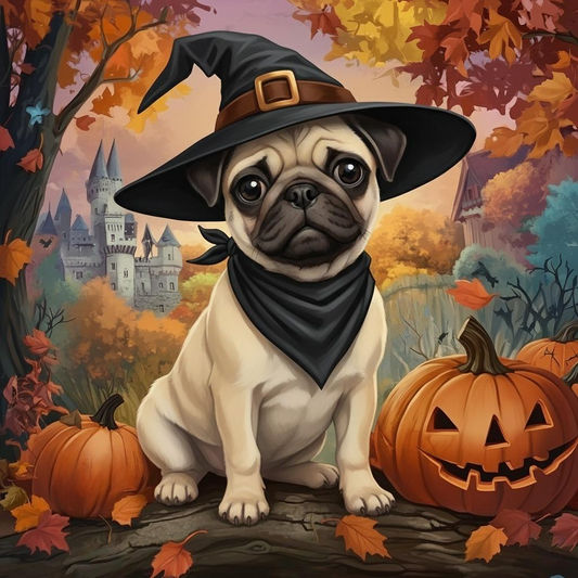 Witch Hat Pug Puppy Diamond Art Kit