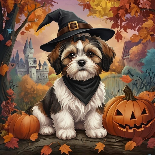 Witch Hat Shih Tzu Puppy Diamond Art Kit