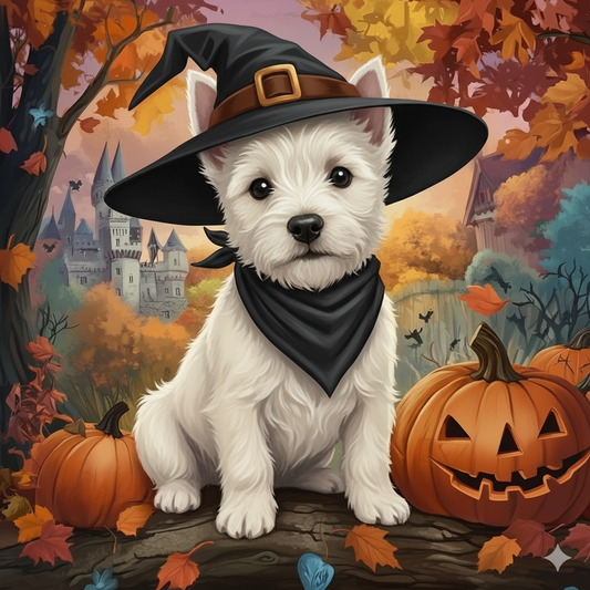 Witch Hat Westie Puppy Diamond Art Kit