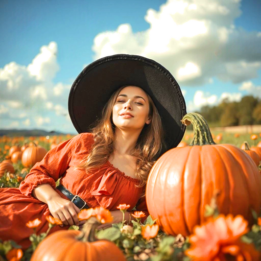 Witch in a Pumpkin Field Diamond Art Kit