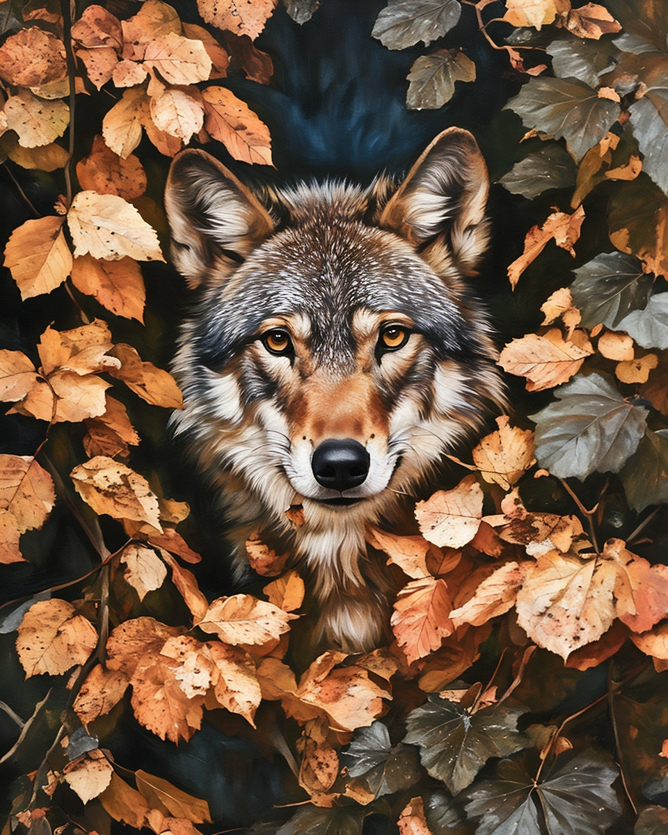 Wolf in the Brown Leaves Diamond Art Kit