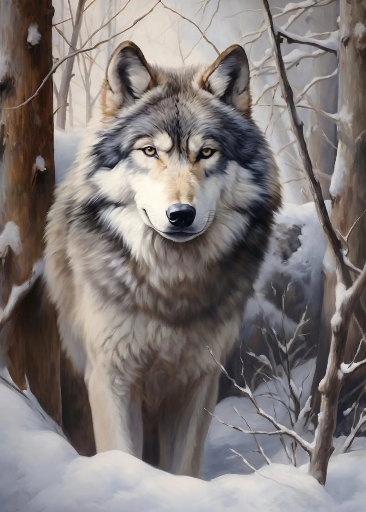 Wolf In The Trees and Snow Diamond Art Kit