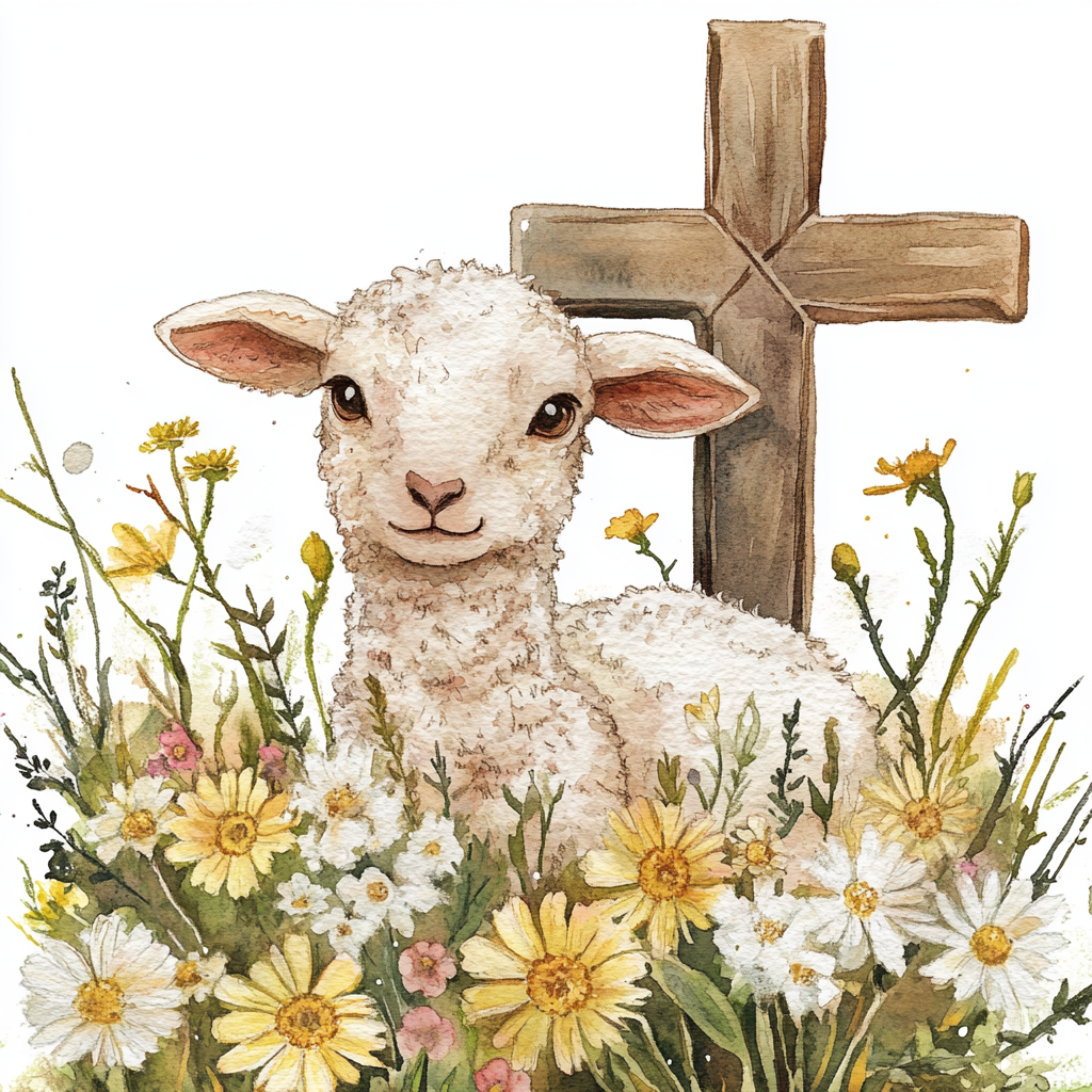 Wooden Cross and Lamb in Flowers Diamond Art Kit