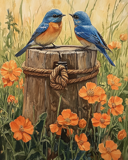 Wooden Post Easter Blue Birds Diamond Art Kit