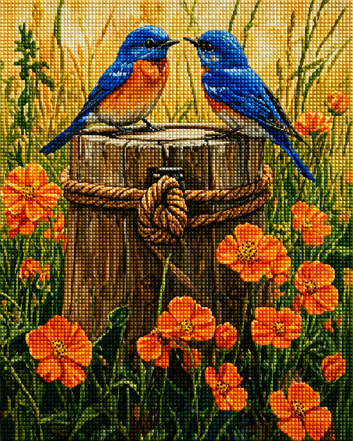 Wooden Post Eastern Bluebirds Diamond Art Kit