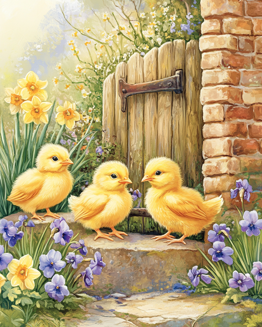 Wood Gate and Three Chicks Diamond Art Kit