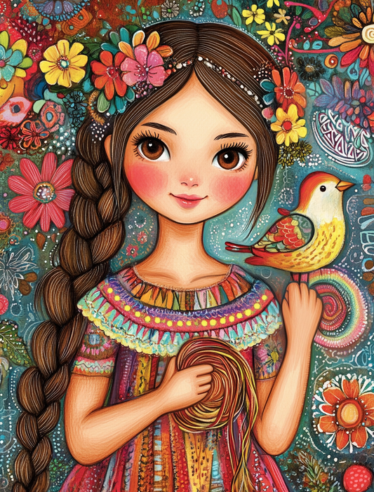 Yarn and Bird Girl Diamond Art Kit