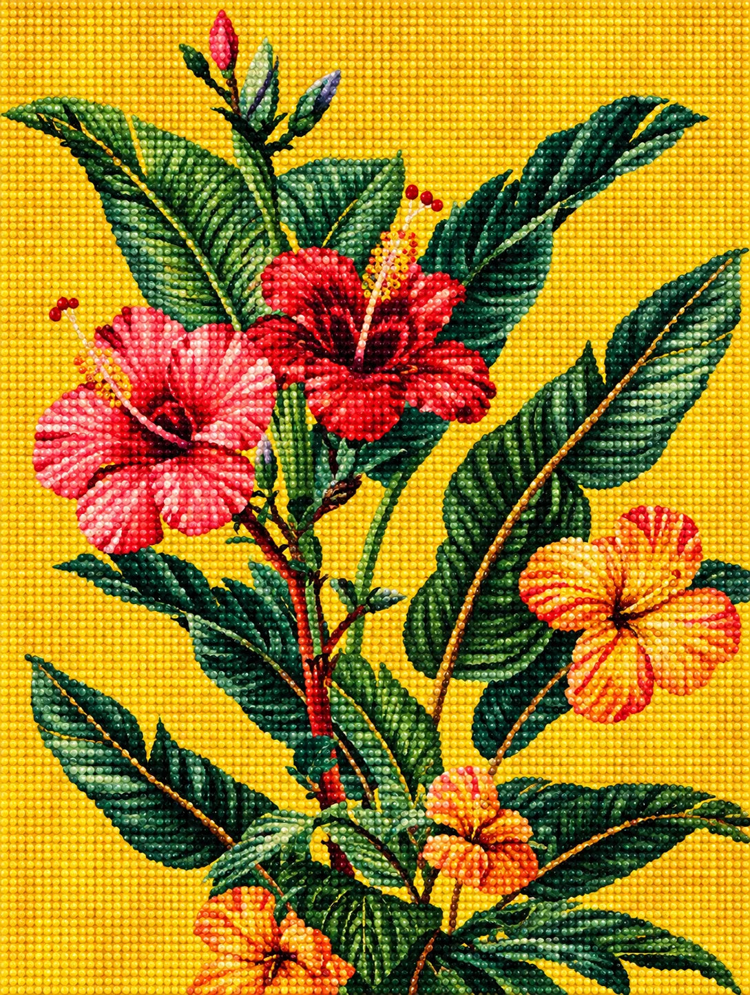 Yellow Background Hibiscus Diamond Art Kit
