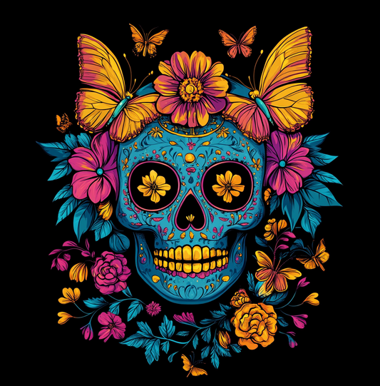 Yellow and Pink Butterfly Skull Diamond Art