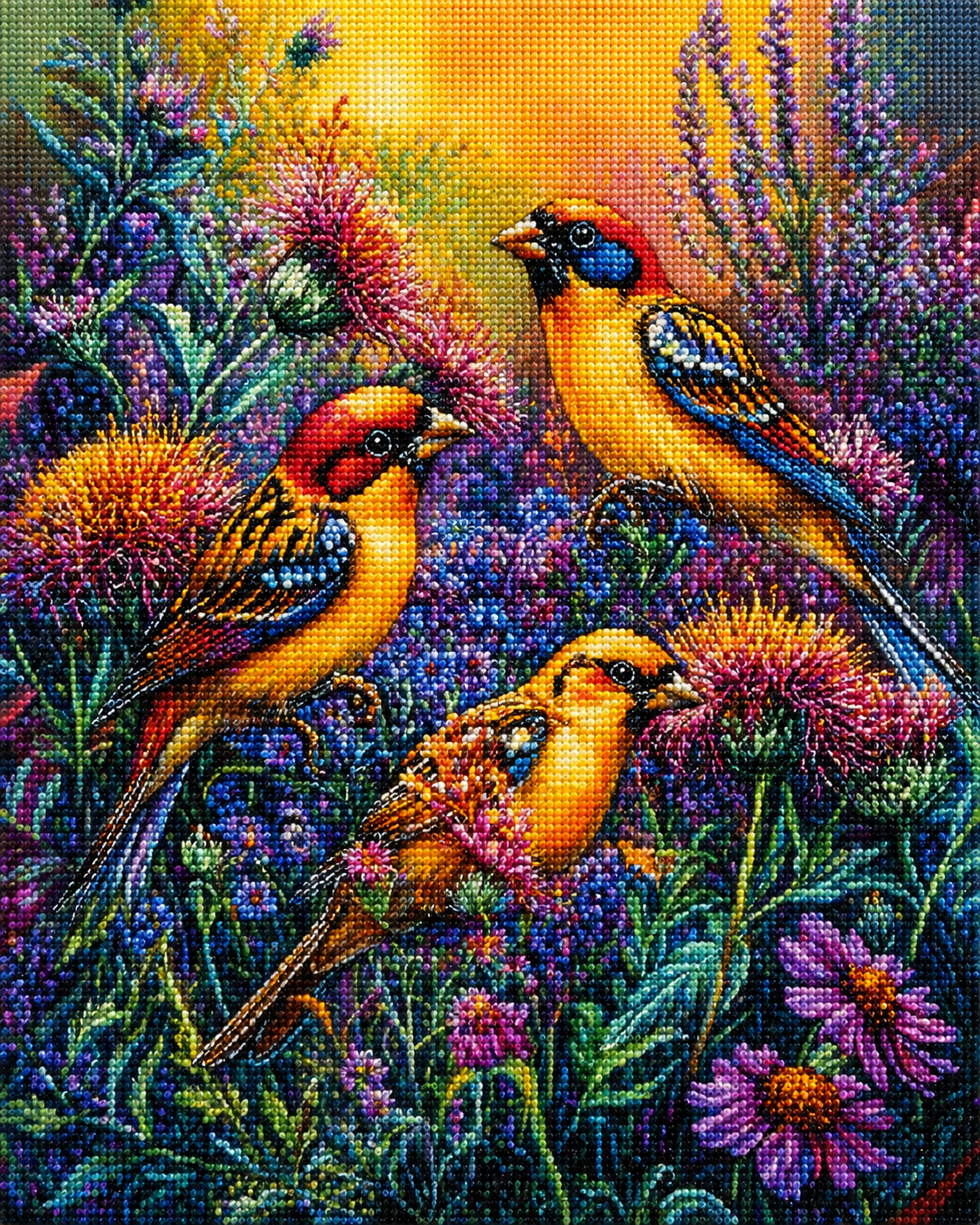 Yellow Birds In Thistles Diamond Art Kit