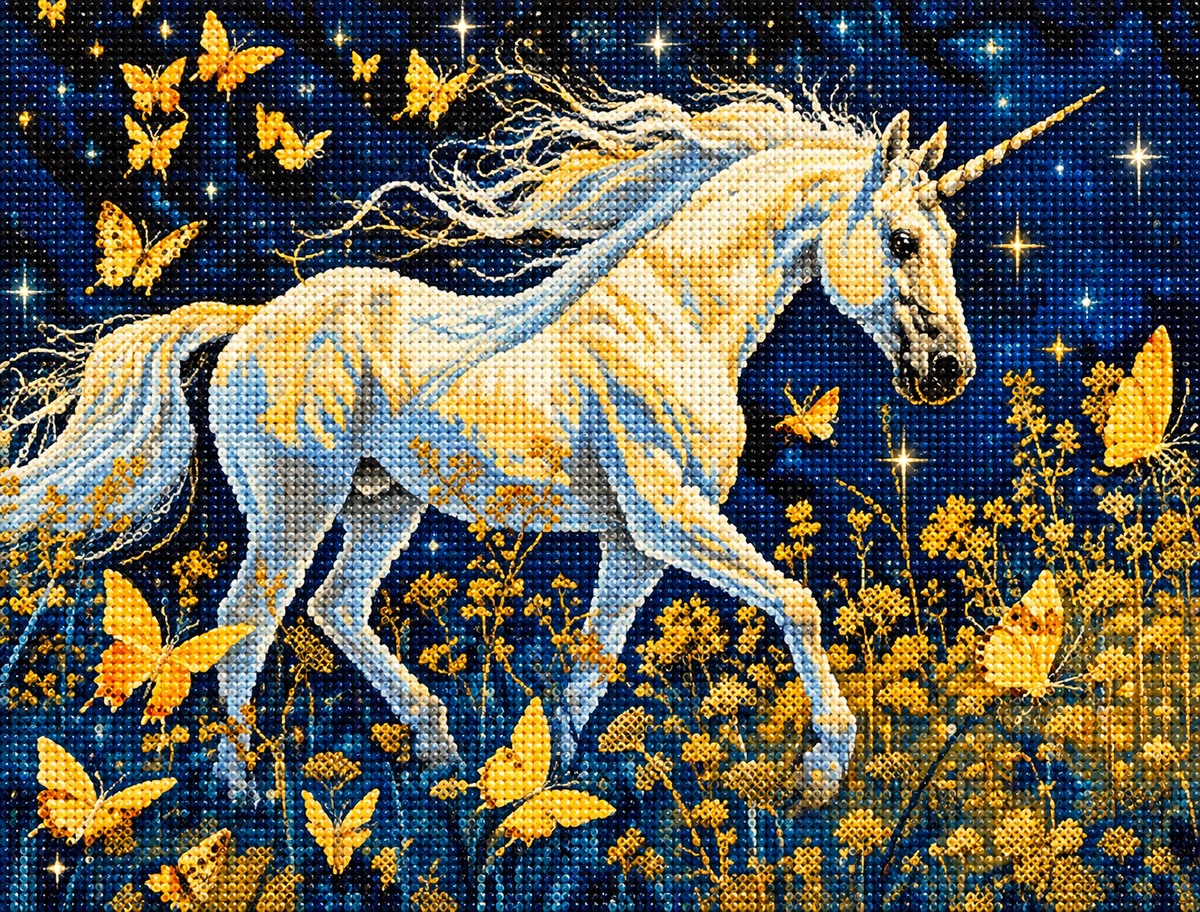 Yellow Butterflies White Unicorn Diamond Art Kit