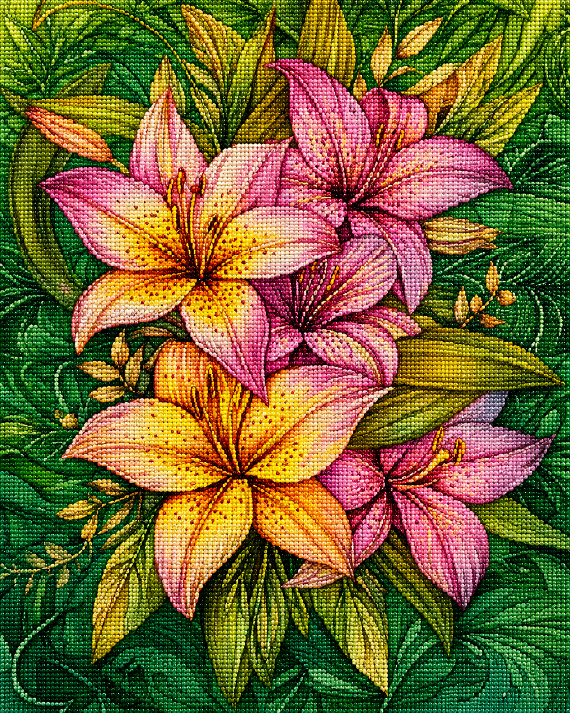 Yellow Center Pink Lilies Diamond Art Kit