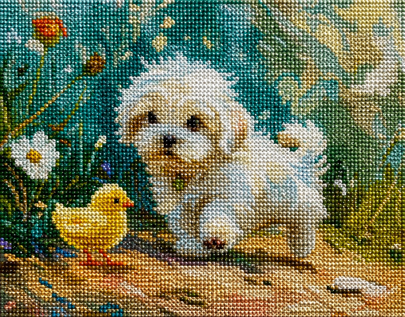 Yellow Chick And White Puppy Diamond Art Kit — diamond art kit canvas