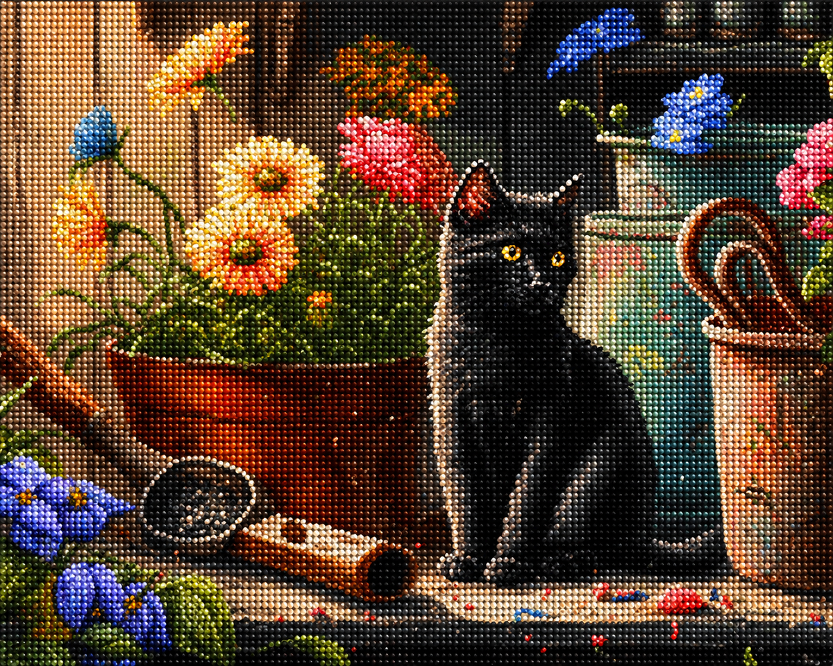 Yellow Eye Kitten And Flowers Diamond Art Kit — diamond art kit canvas