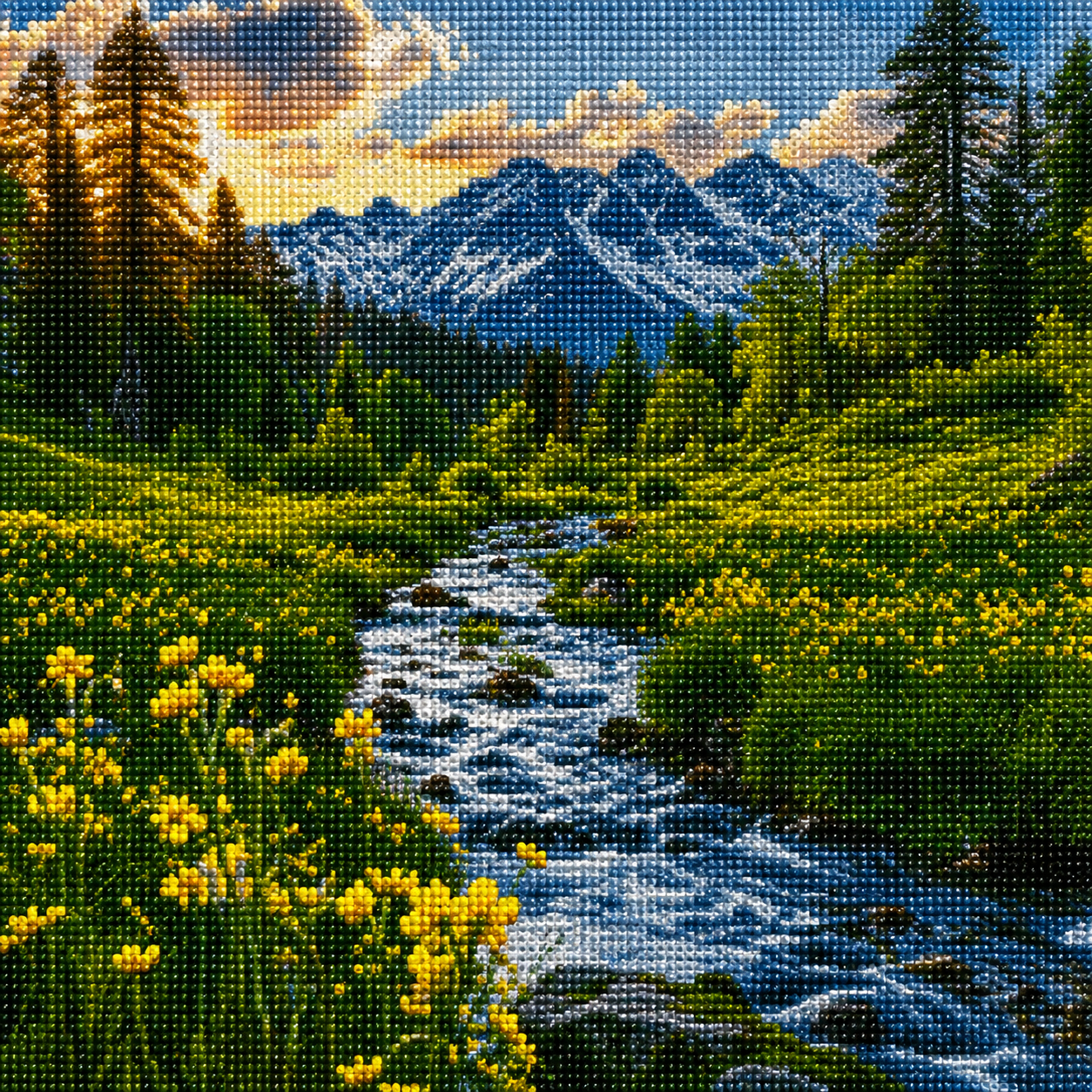 Yellow Flowers By The  Meadow Brook Diamond Art Kit