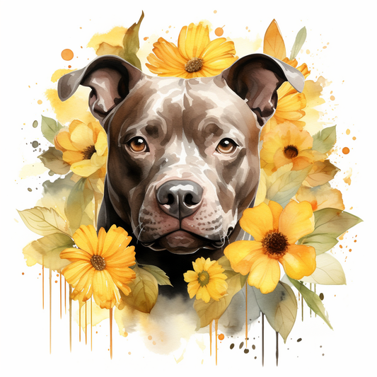 Yellow Flower Pitbull Diamond Art Kit