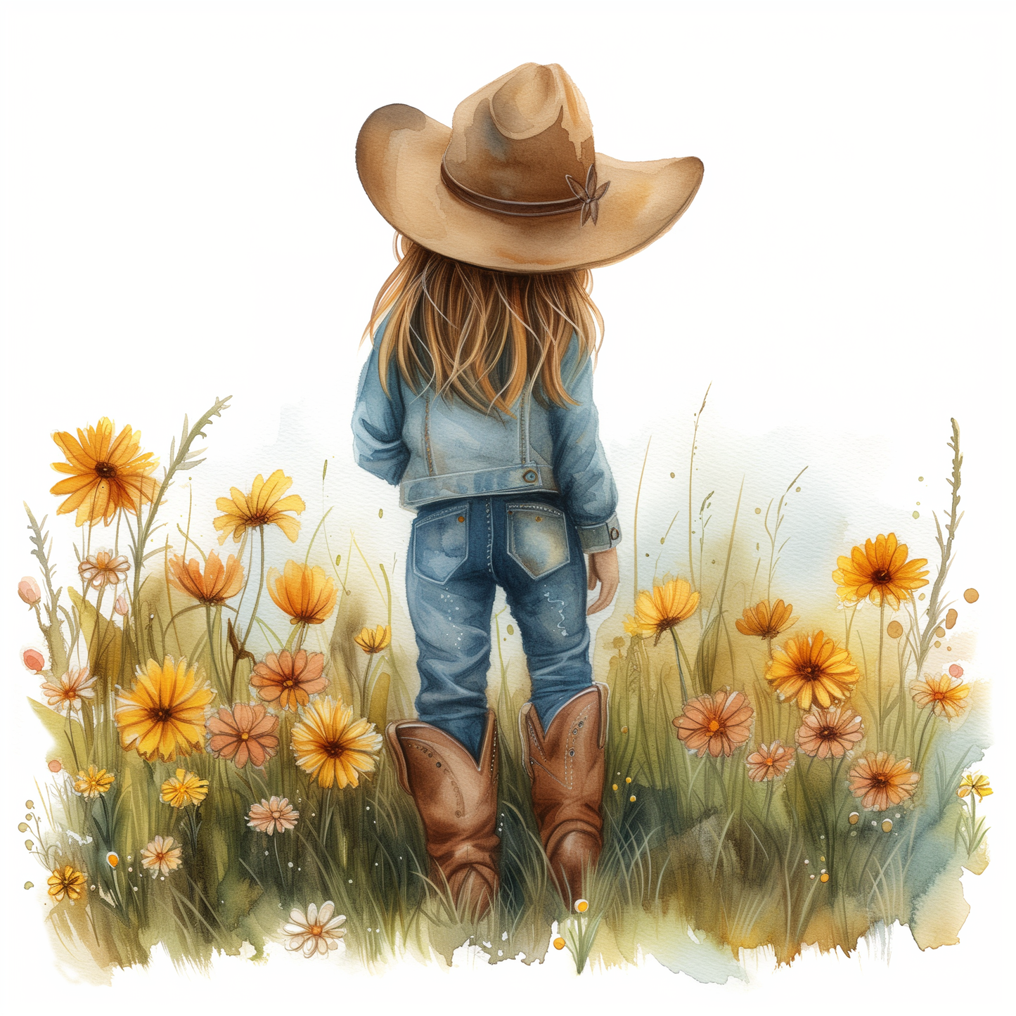 Yellow Flower Little Cow Girl Diamond Art Kit