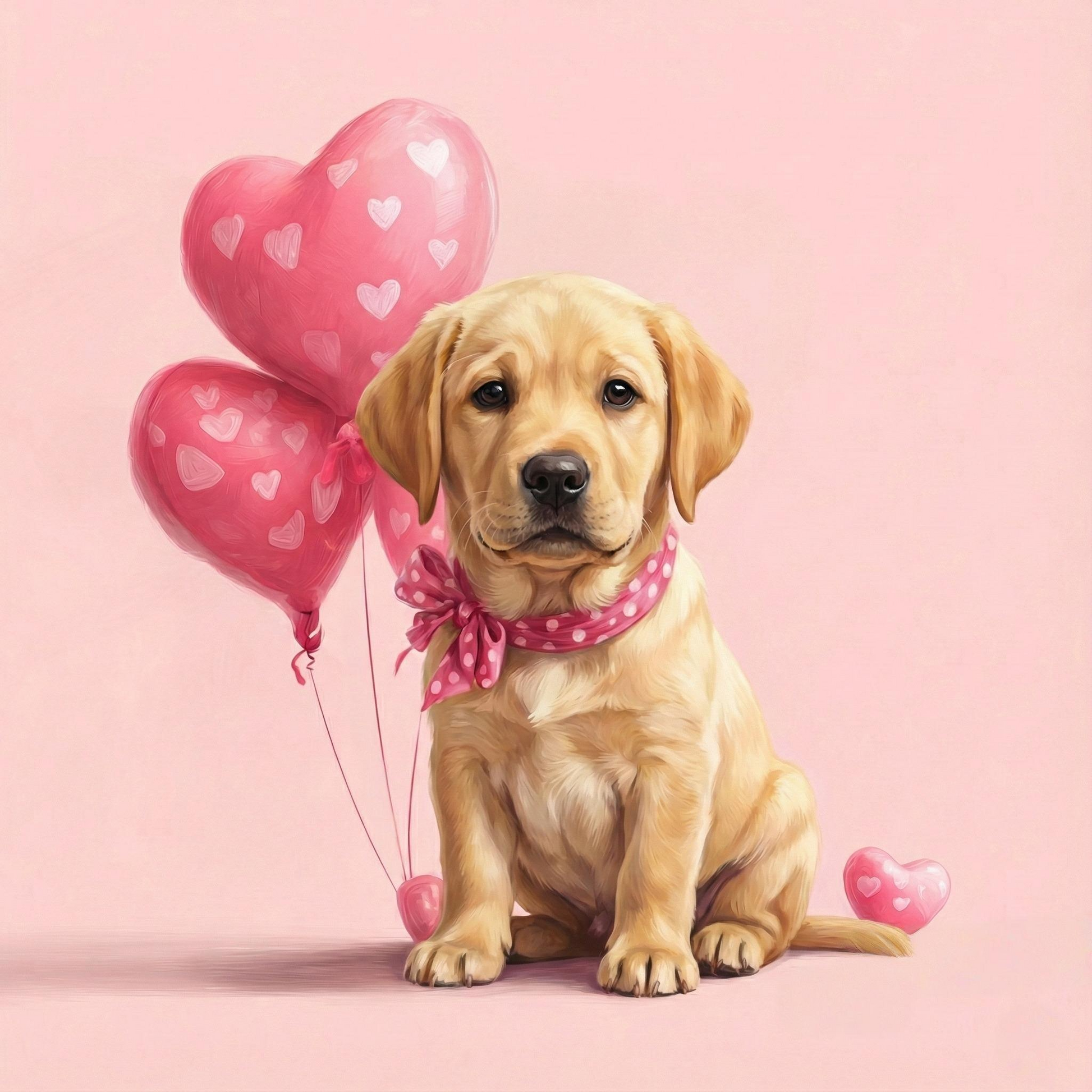 Heart Balloons Yellow Labrador Retriever Puppy Diamond Art Kit