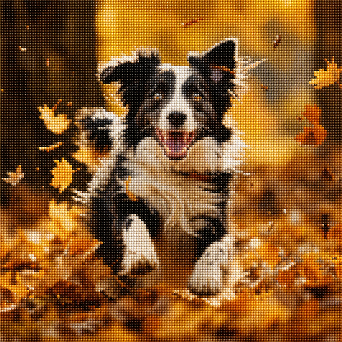Yellow Leaves Border Collie Diamond Art Kit — diamond art kit canvas