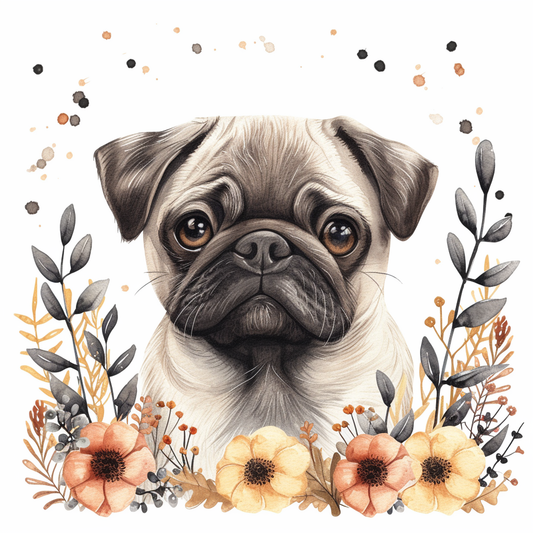 Yellow and Orange Flower Pug Diamond Art Kit