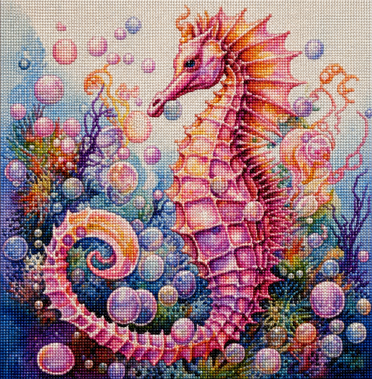 Yellow And Pink Abstract Seahorse With Bubbles Diamond Art Kit